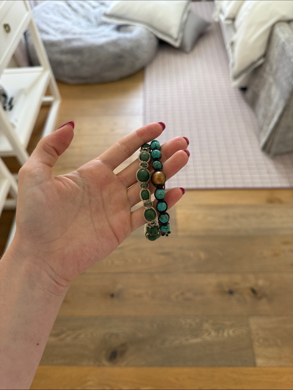 Turquoise and Green Beaded Stretch Bracelets - Set of 2